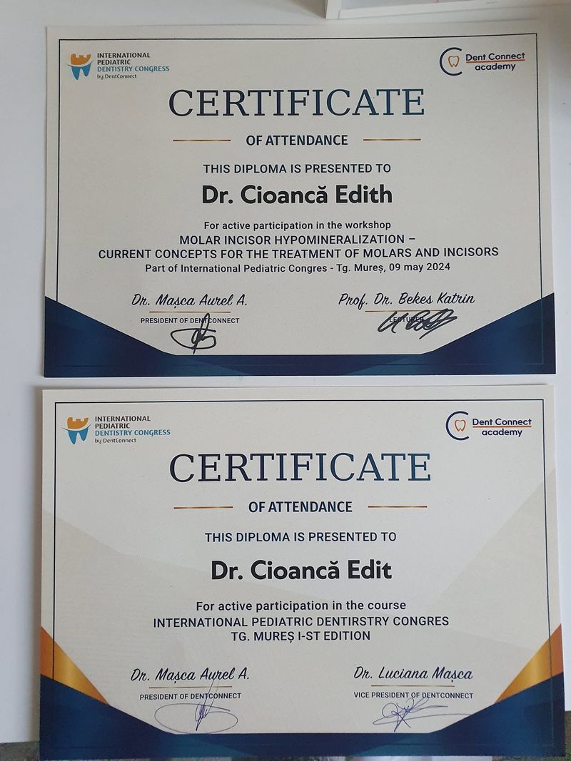 Certificate de participare la congresul de stomatologie pediatrică
